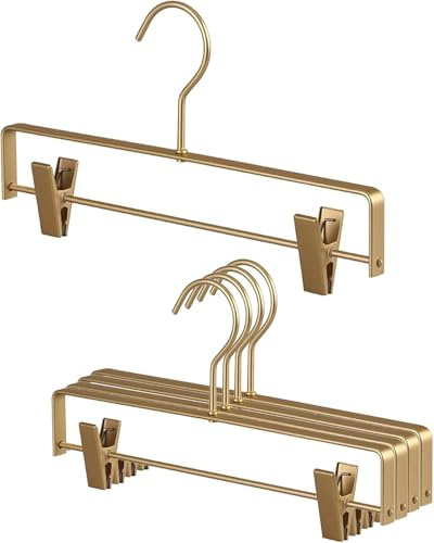 HYSHLC 5 perchas para pantalones, perchas de aleación de aluminio, 30 cm, metal dorado, con pinzas antideslizantes para abrigos, ropa, perchas para pantalones