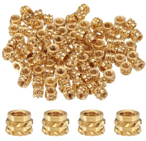 sourcing map Juego de 50 piezas de insertos roscados M2 de latón M2 x 2,5 mm, diámetro exterior de 3,5 mm, tuercas de inserción moleteadas de impresión 3D, tuercas de latón roscadas hembra