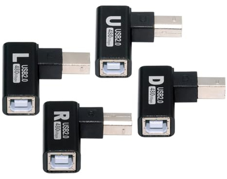 xiwai Lot de 4 adaptateurs d'extension USB Type-B 2.0 mâle vers femelle - Taille L - Vertical coudé à 90 degrés pour appareil photo, piano, PLC, AIO