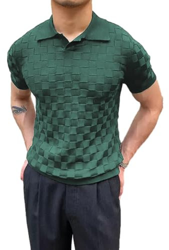 Kurzarm Gestrickter Tops Herren Stricken Kurzarm Herren Hemden Sommerhemd Herren Leichtes Sommerhemd Herren Tankshirt Herren Short Sleeve Shirt Herren F-Green M