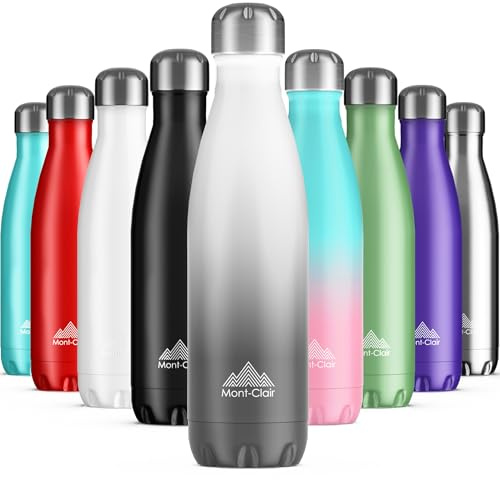 Mont-Clair Stainless Steel Water Bottle, Vacuum Insulated - BPA Free, 12h Hot & 24h Cold Drinks, Metal Water Bottle 500ml Leakproof, Ideal for Adult, Kids, Running - Gradient - White & Grey