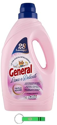 10 x General Lana e Delicati Detersivo Lavatrice Ideale per lana e capi delicati, detersivo liquido per lavatrice – detersivo 28 lavaggi 1400 ml + portachiavi Beni Culinari