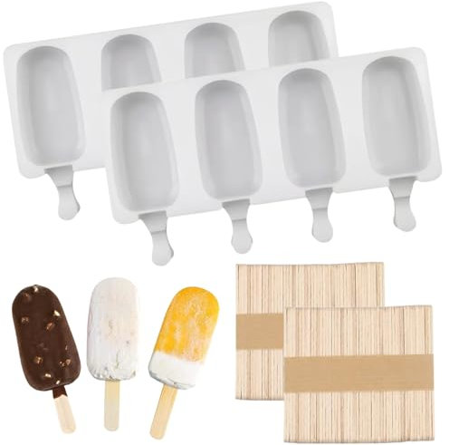 Stampi per Ghiaccioli in Silicone,2 pezzi Stampi per Ghiaccioli con 100 Bastoncini,Stampi per Gelato,Stampo per Ghiaccioli,Stampi per Gelato fatti in Casa,per Bambini Adulti