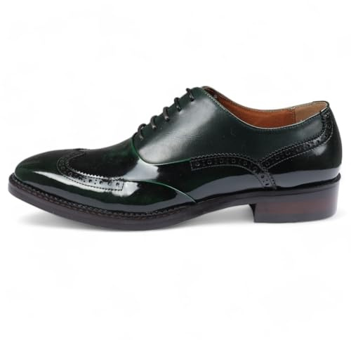 Infinity Leather Zapatos Formales Brogue de Charol Verde para Hombre - Harry