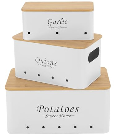 DAOHHFO Potatis-förvaringslåda, förvaringsburkar set om 3, köksförvaring, potatis, lök och vitlöksförvaring, håller grönsaker fräscha längre (vit)