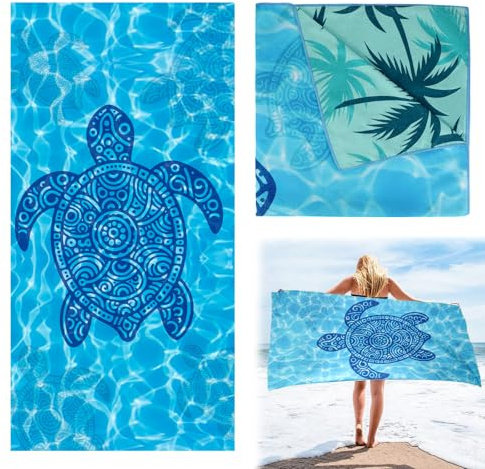 Lociban Strandtuch 180 x 90 cm, Doppelseitig Strandhandtuch, Badetuch Strandlaken Handtuch, Mikrofaser Handtuch Hautverträglich, Stranddecke sandfrei Strandtücher für Strand Schwimmen