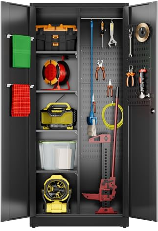 winbingon 61.61 H Metal Broom Closet Storage Cabinets with Pegboards and Hooks,Utility Closet Storage Cabinet with Hanging Rod and Adjustable Shelves for Garage,Laundry Room,Utility Room,Warehouse