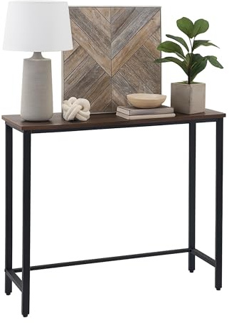 Relaxdays konsolbord, H x B x D: 75 x 75 x 24 cm, industriellt förvaringsbord, hall och vardagsrum, metall och MDF, brun/svart