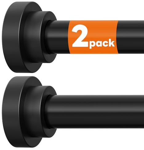 STARLATTA 2 Pack Shower Curtain Rods:43-78 Inch No Drilling Tension Rods, 1 Diameter Heavy Duty Adjustable, Stainless Steel Rust-Proof Spring Anti-Slip Curtain Rod for Bathroom (Black,78'')