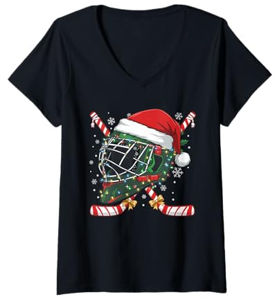 Femme Casque de Hockey sur Glace de Noël pour Hommes, garçons, Enfants, Adolescents T-Shirt avec Col en V