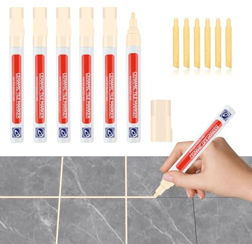 6 Pezzi Penna Guarnizione Piastrella Penna per Piastrelle per Malta Marcatore Giunti Impermeabile Grout Pen con Punta di Ricambio Per Ripristino Guarnizioni Pareti Piastrelle