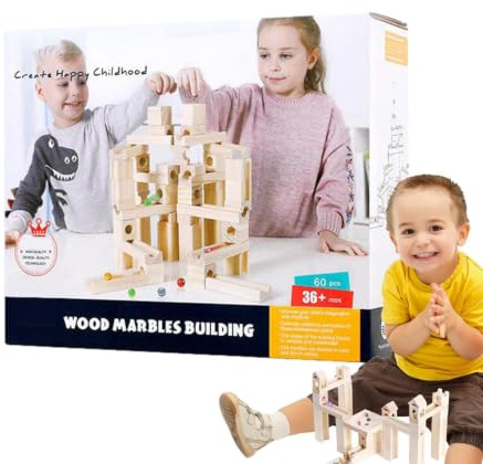 de Bolas de Madera | Pista de Carreras de mármol dinámica de 60 pie | Juego de bloques de construcción STEM con cuentas de madera para niños y adolescentes actividades de aprendizaje