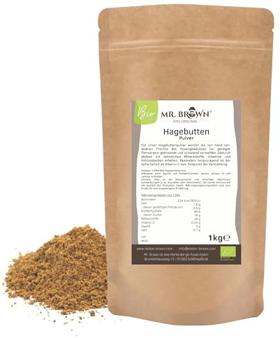 Mr Brown BIO Hagbutpulver 1 kg | naturlig vitamin-C | biologiskt | fint pulver fylld i Bayern