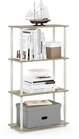 Furinno TURN-N-TUBE Storage Shelves, 4-Tier Book Shelf, Corner Shelf, Toolless Open Shelves, Classic Tubes, for Organization and Storage, Living Room, Home Office, Sonoma Oak