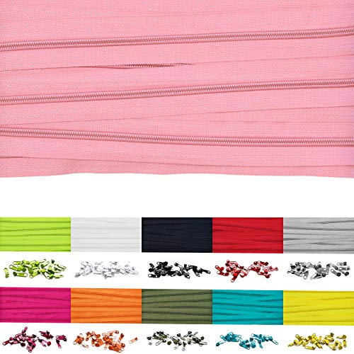 5m Endlosreißverschluss 5mm mit 10 zipper reißverschluss endlos Puderrosa