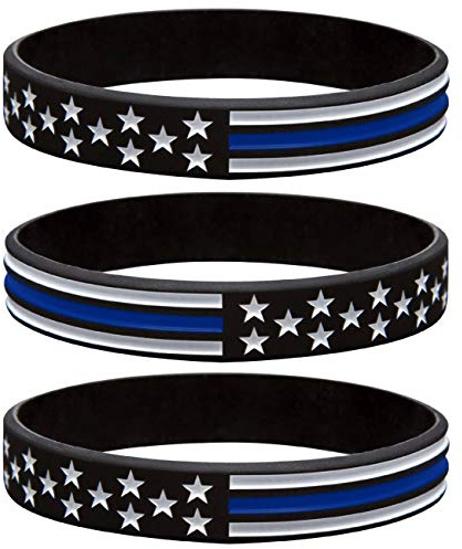 Thin Blue Line American Flag Police Bracelet - Blue Lives Matter Silicone Rubber Wristband Band Set - Support Law Enforcement for Policeman's Gifts