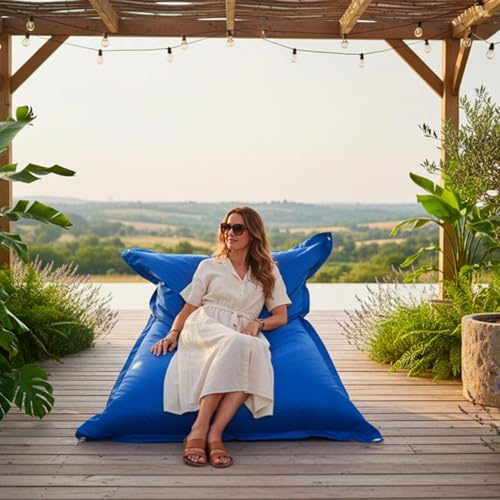 LIVEDECO - Pouf Extérieur, Outdoor, Jardin, Terrasse, Bleu BiG52 Iron RAW
