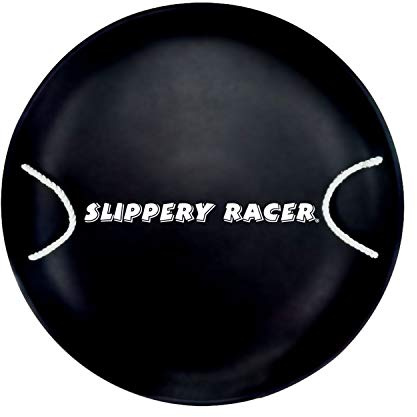 Slippery Racer ProDisc 26 Inch Heavy Duty Aluminum Iron Alloy Metal Kids Winter Saucer Snow Sled with Dual Riveted Soft Grip Rope Handles (Black)