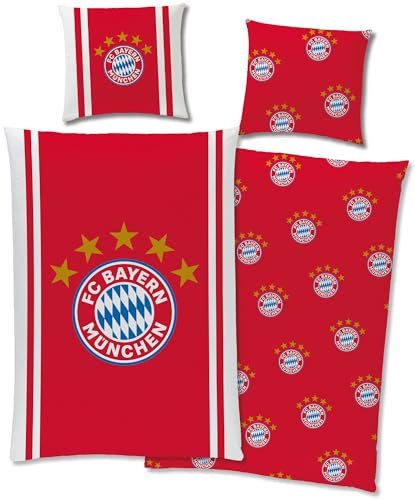 FC Bayern Múnich - Juego de Cama Reversible Ropa Cama (135 x 200 + 80 x 80 cm, 100% algodón, franela de franela), diseño de campeones alemanes Mia san Mia Fútbol FC, con cremallera