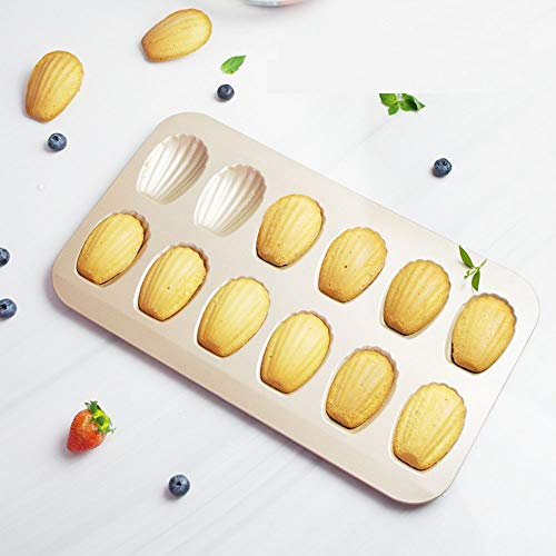 12 Hole Madeleine Tray Professional Gauge Carbon Steel with Non-Stick Coating, Cake Tin for Cake/Chocolate/Candy/Biscuit