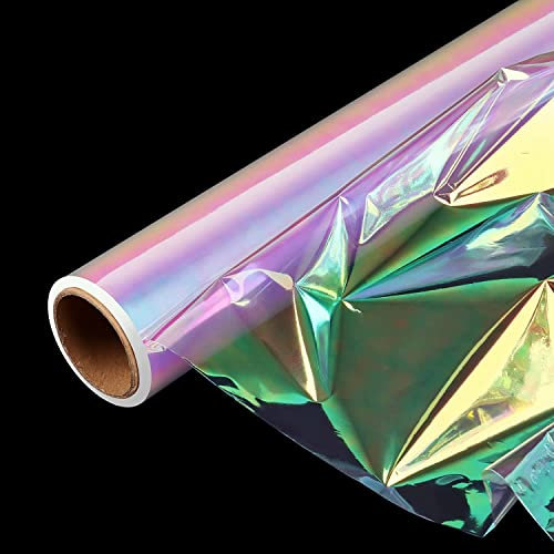 Regenbogen-Muster Cellophan Rolle, Entfaltete Breite 86CM x 15M Schillerndes Filmpapier Geschenkpapier, für Hochzeit, Blumenstrauß, Geschenk, SüßigkeitenpaketKunst Handwerk-Regenbogengoldfarben