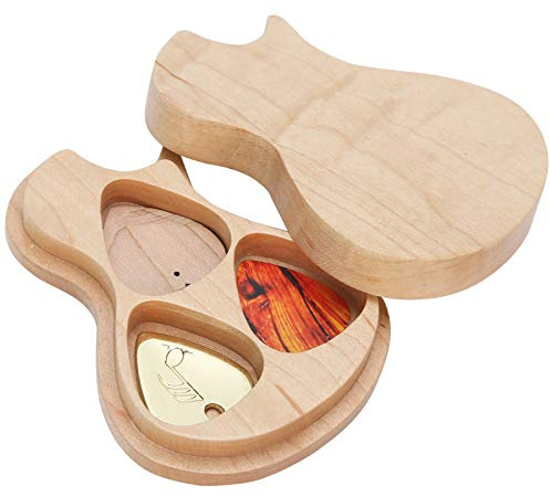 Gitarrplektrum fodral med 3 plektrum dekorativt fodral i form av original trägitarr, gitarrist musikinstrument tillbehör tillbehör