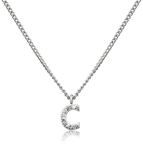 GD GOOD.designs EST. 2015 Cadena con letras de plata para señoras I Collar respetuoso con la piel con colgante de inicial I Cadena de letras de acero inoxidable de plata. (C)