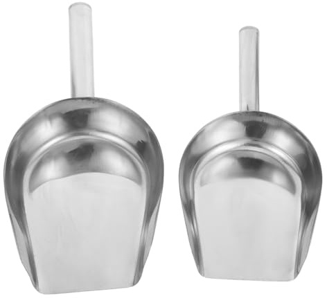 YARNOW Stainless Steel Ice Shovel 9.44 inch Handheld Grain Scoop for Dry Food Candy Nuts Kitchen Use Smooth Polished Edge Set of 2 for Storage and Transport