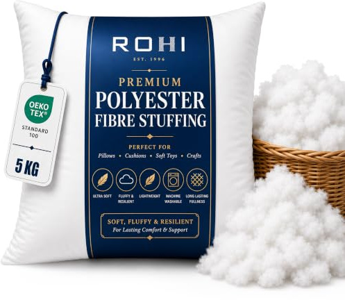 Rohi 5KG Toy Stuffing for Knitted Toys | 100% Virgin Hollowfibre | Fluffy Soft Teddy Stuffing for Crafts, Crochet, Cushions & Pillow Stuffing | Hypoallergenic & Breathable Cushion Filler