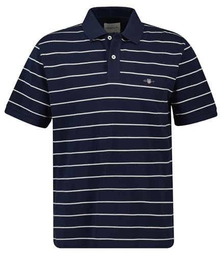 GANT Polo para Hombre a Rayas, Azul Noche, M