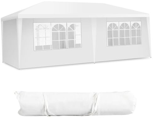 HOMASIS Carpa Plegable 3x6M, Camping Pabellón Impermeable con 6 Paredes Laterales y Ventanas, Cenador con Bolsa de Transporte, Exterior Gazebo de jardín para Fiesta, Boda, Blanco