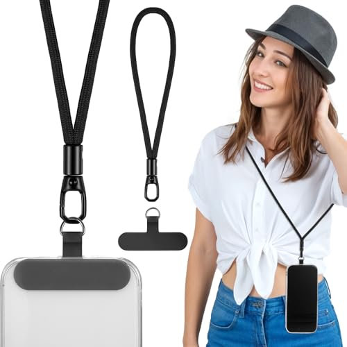 HJZHII 2 Stück 60cm und 18cm Handy Handschlaufe mit Ultradünnem Patch,Handykette Kurz Handgelenk,Handy Schlaufe Universelles Schlüsselband für Handgelenk Die Meisten Phones Anti Verlust Handyband