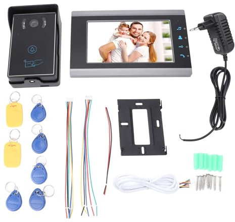 Gavigain - Videoportero LCD de 7 pulgadas, visión nocturna, acceso con tarjeta de identificación, brillo ajustable, sistema de seguridad doméstica con cable para villas, apartamentos, oficinas