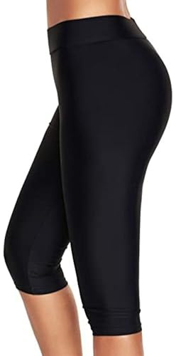 Asoodiy Long Swim Shorts Womens Capris Leggings Boardshorts Swim Leggings Ladies Knee-Length Shorts Black Style C L