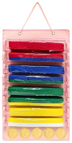 Karate Belt Stativ, Kampsport Bältesorganisatör, Taekwondo kampsport dammsäker förvaringsväska, för förvaring av Taekwondo-bälten och medaljer (rosa, rosa