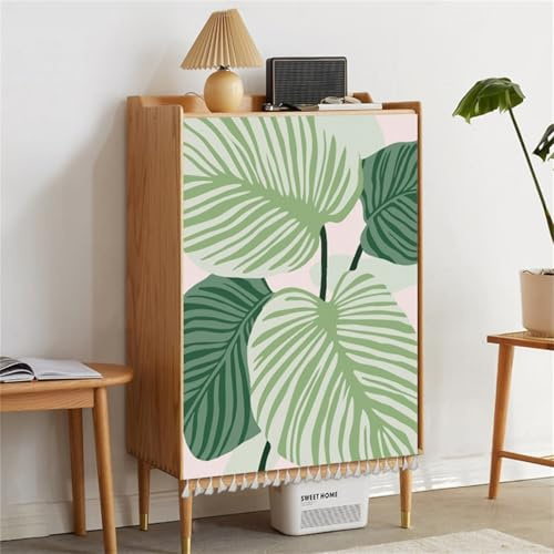 Odot Botánica Cortinas de Gabinete con Autoadhesivo con Borlas, Gabinete de Zapatos Debajo del Fregadero Cortina Cocina, No Poroso Sombreado Cocina Puerta para Cocinas, Armarios (Hoja 1,60x90cm)