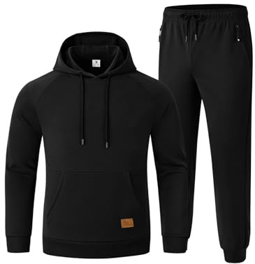 Rdruko Men's Sweat Track Suit Jogger Sweatsuits Tracksuits Workout Athletic Suit 2 Piece Set, Black, M