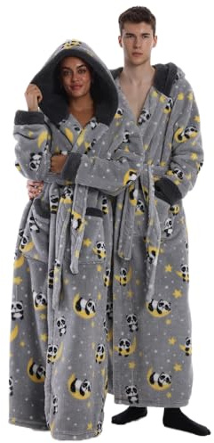 Gegeryozer Peignoir de Bain Long en Flanelle - Peignoir à Capuche Homme Femme Unisexe Taille Unique - Chaud et Doux pour Spa, Maison, Cadeau