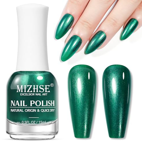 MIZHSE Grün Nagellack Perlmutt 15ML Deckend Shimmer Perlmutt Nagellack Schnelltrocknend Oil Based, Ohne UV Lampe Nail Polish Nageldesign DIY zu Hause Salon 15ML 1PC