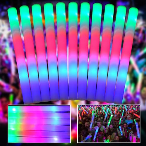 Bastoncini Luminosi In Schiuma, Bastoncini Luminosi a Led, 40pcs Bacchetta Luminosa Fluorescenti, 3 Modalità Lampeggianti, Multicolore Bastoncini Luminosi per Halloween Compleanno Feste