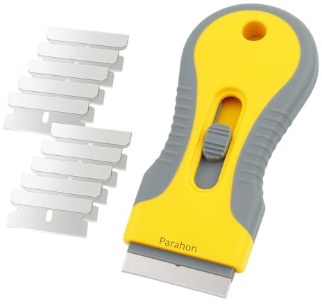 Multipurpose Non-Scratch Scraper Tool | Removes Grease, Burnt-On Food, Stickers & Adhesive | Oven, Hob, Glass & Surface Cleaning Scraper for Kitchen & Home (10Refills + Scraper)
