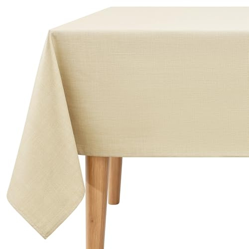 Homaxy 140x100 cm Rectangle Faux Linen Table Cloth, Beige | Water Resistant, Wipeable, For Kitchen Dinning Garden Party Decorations