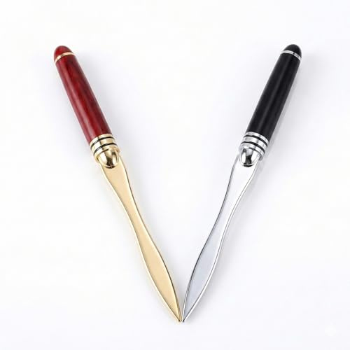 SWYZOR Abrecartas,2 Pcs Cuchillo para Sobres, Abrecartas de Acero Inoxidable, Elegante Cortador de Papel de Aluminio con Mango de Madera,para Embalaje, Correo, Corte de Papel, Oficina, Hogar