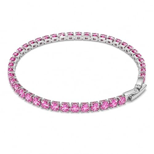 Oneress kvinnor CZ tennisarmband | 4 mm kubisk zirkon linje armband, rostfritt stål silverton armband med viklås över lås, klarrosa smyckesgåva till henne