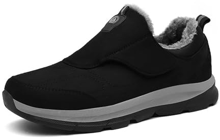 Generisch Zapatos térmicos de invierno que se deslizan hacia adentro, extra anchos, ajuste cómodo, zapatillas informales antideslizantes con suela interior suave acolchada para todo el día, Negro