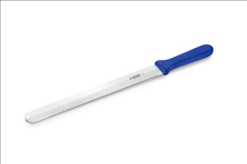 Thermohauser Coltello da pasticceria (acciaio, inossidabile), lama ondulata e piatta su entrambi i lati, manico in plastica blu, 31 cm