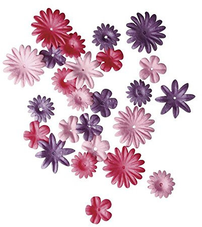 Rayher Hobby 7895533 Papier-Blütenmischung, versch. Größen, 1,5 - 2,5 cm, 4 Sorten, SB-Tube 36 Stück, Pinktöne, Streublüten, Blütenköpfe, Streudeko Blumen