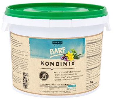 GRAU - das Original - BARF-KombiMix, Komplettmischung zum BARFEN, natürliche Rundumversorgung, 1er Pack (1 x 2 kg), Ergänzungsfuttermittel für Hunde