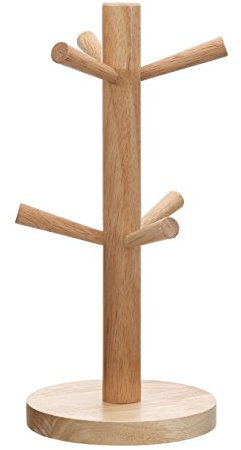 Premier Housewares Rubberwood Mug Tree 6 Mugs Holder for Kitchen | Free Standing Mug Stand | Sturdy Cup Holder Kitchen Accessories | Anti-Slip Coffee Cup Stand for Mugs, Brown