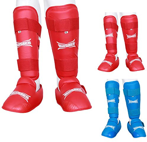 Twister Muay Thai, Boxing, Kickboxing,Karate, Taekwondo, MMA Shin & Instep Padded Guards, Shin in Steps, Shin Guards, Different Sizes (Pair) (RED, L)
